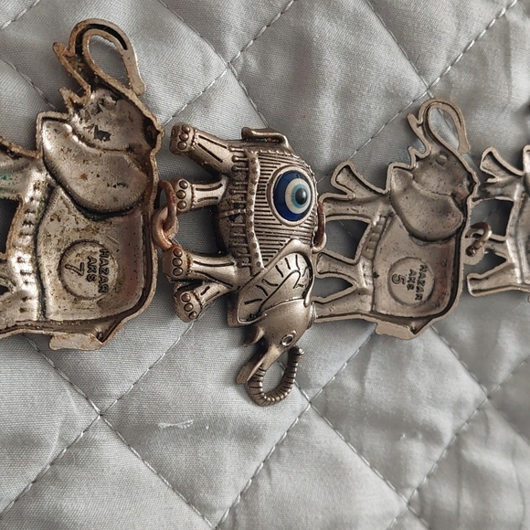 Amazing Evil Eye Religion Spirtiual Silver Hanging Decor w/ Elephants - Picture 5 of 6